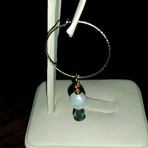 Real Pearl & Crystal Hoop Earrings